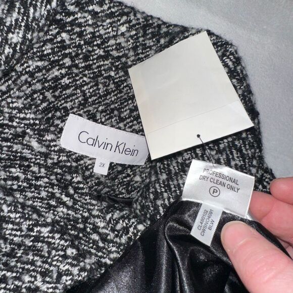 Calvin Klein Women’s 2X Tweed Wool Blend Peacoat Black White Gray NWOT No Belt - Picture 9 of 11